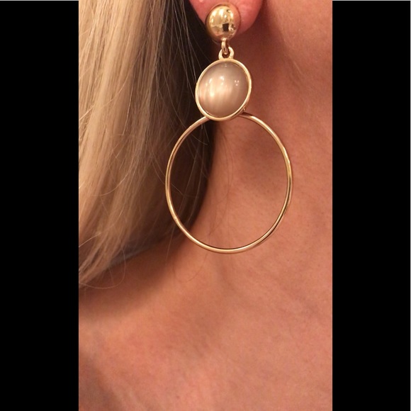 NEW MOTHER OF PEARL & GOLD TONE HOOP EARRINGS! - Picture 4 of 8